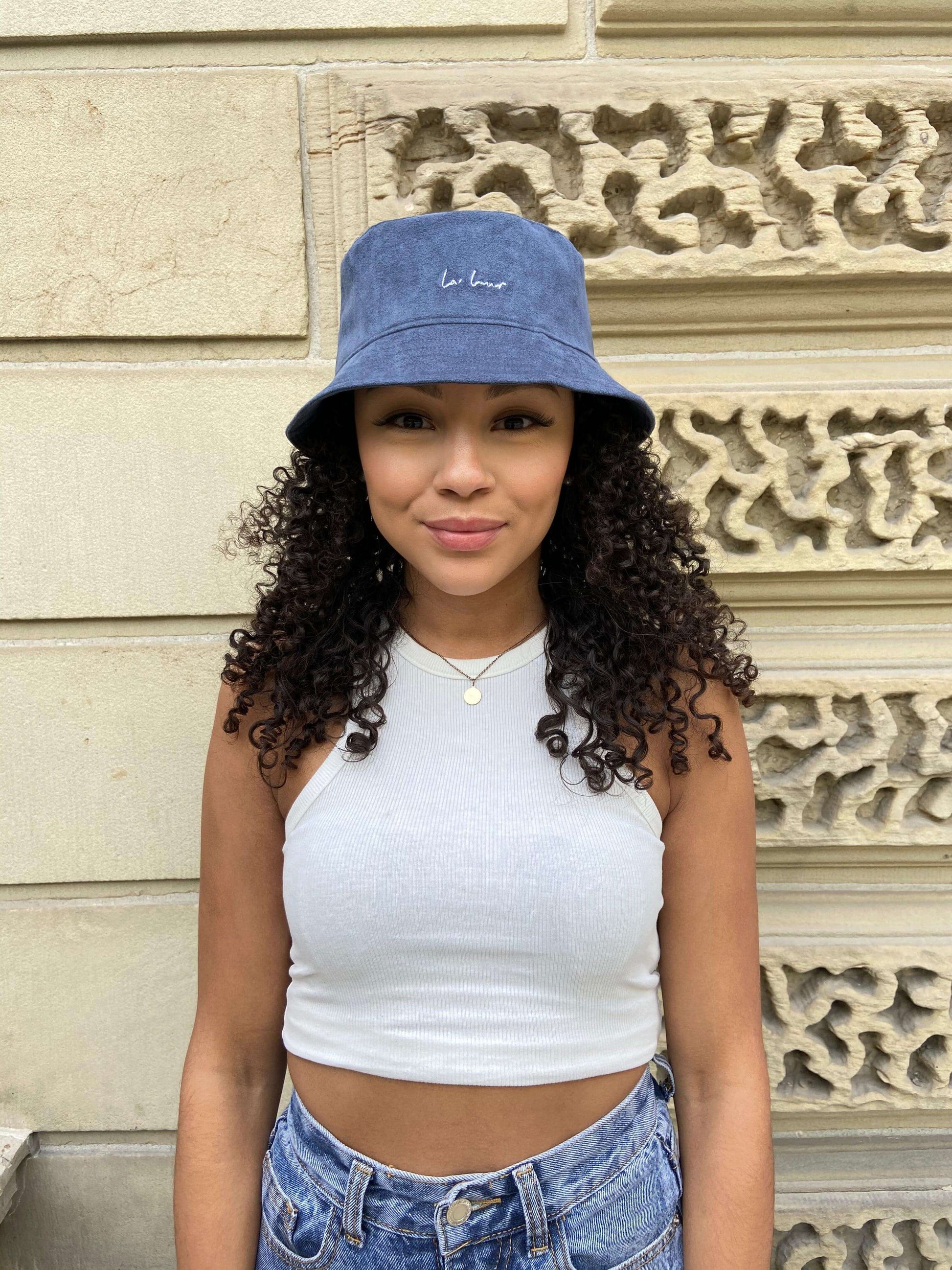 Womens Tencel Bucket Hat Blue Squares: Sustainable Streetwear Brand - Cariki